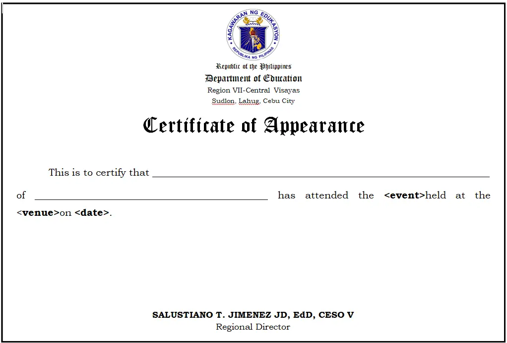 DepEd Certificate of Appearance