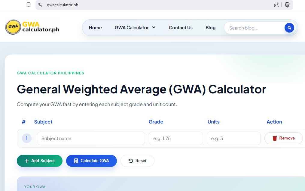General Weighted Average (GWA) Calculator
