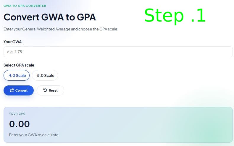 Free Online GWA to GPA Converter Philippines 2026 - Calculate Your Grades Easily 1 Enter your GWA: Input the General Weighted Average (GWA) you have achieved.